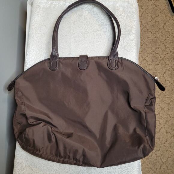 Aigner purse dark brown cloth nylon leather tote bag flap satchel travel‎ Munich - Picture 7 of 11